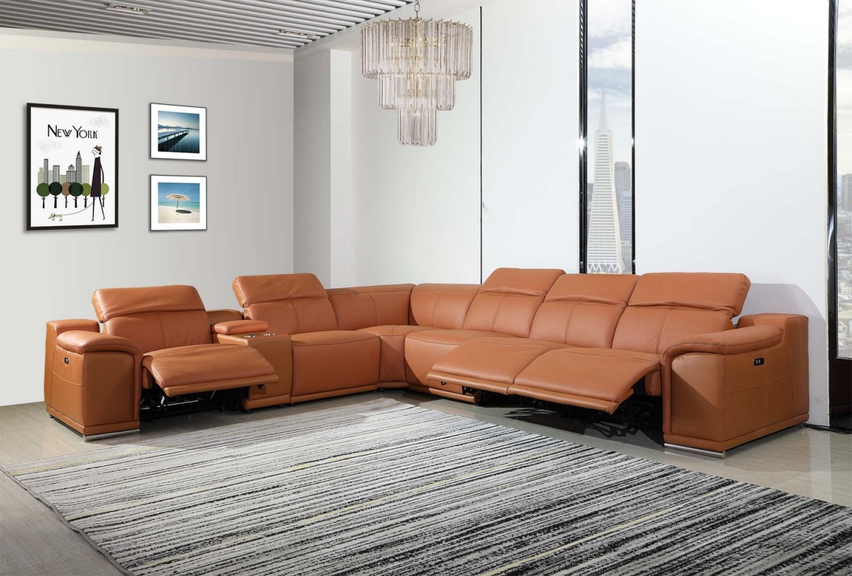 Camel Power Reclining Sectional with 1-Console, 7 Piece - 241 x 280 x 220.2 in.