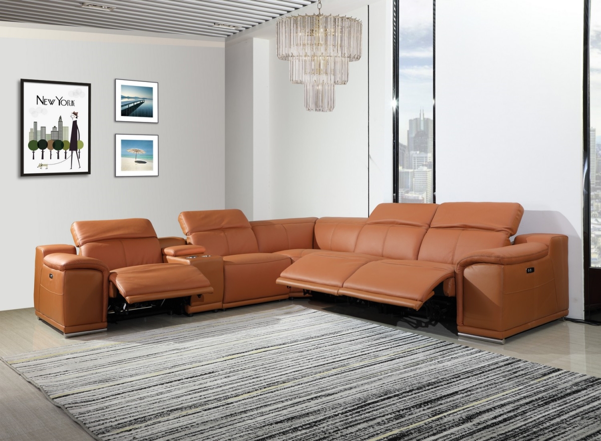 Camel Power Reclining Sectional with 1-Console, 6 Piece - 212 x 240 x 191.2 in.