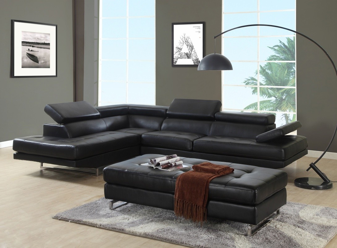 Black Left Arm Facing Sectional - 124 x 94 x 36 in.