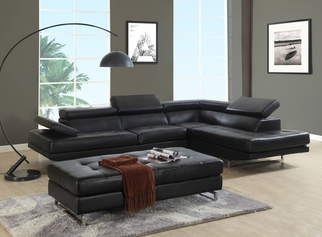 Black Right Arm Facing Sectional - 124 x 94 x 36 in.