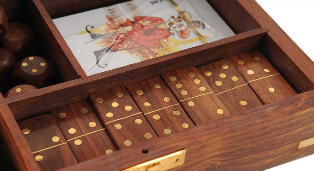 Wooden Game Set with Brass Goblet - 5.25 x 8 x 2.5 in.