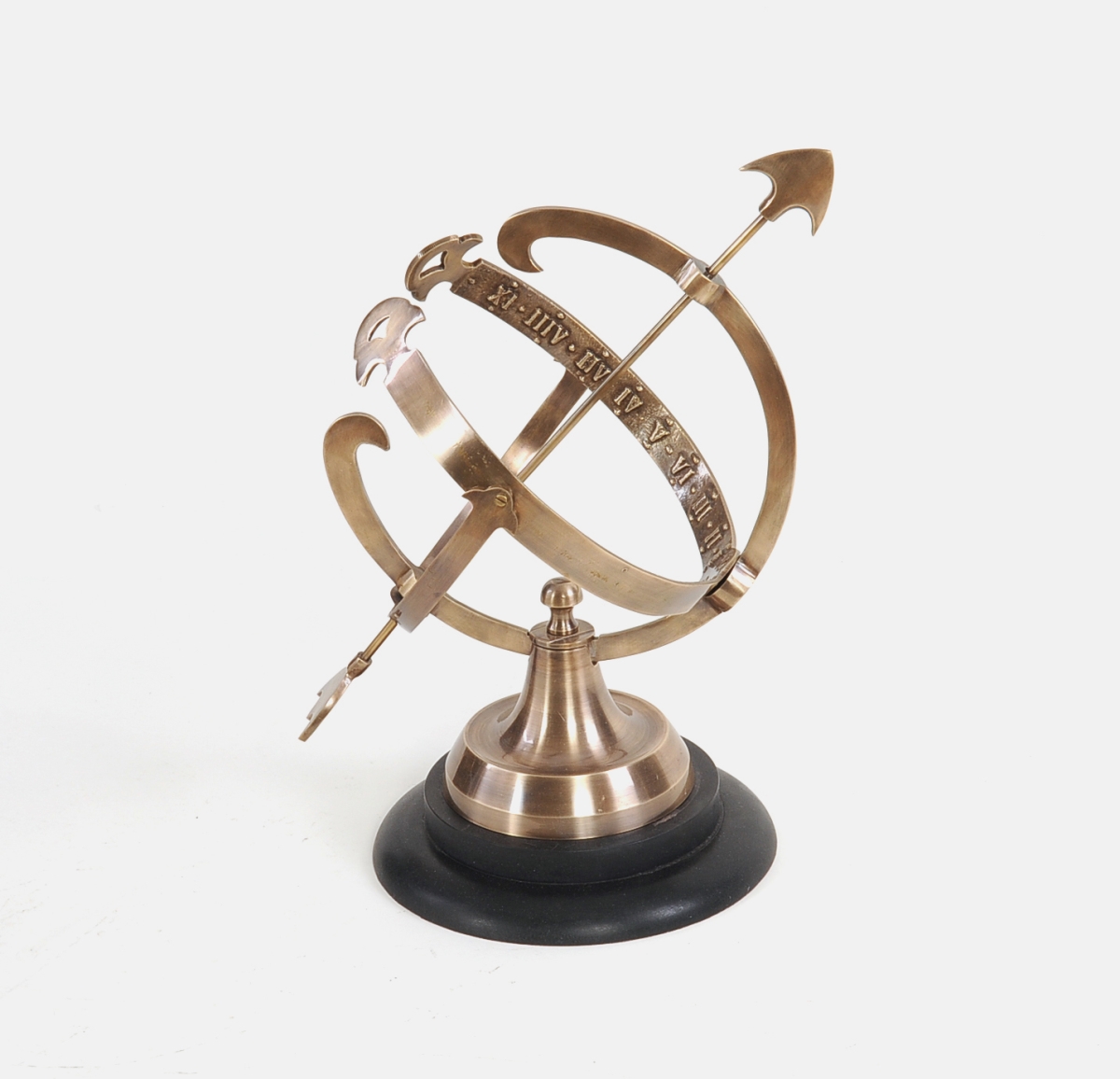 Multi Color Brass Armillary on Wooden Base - 8 x 10 x 14.25 in.