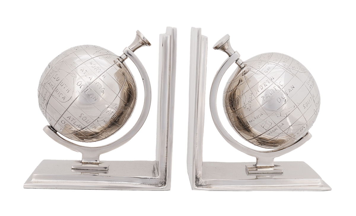Picture of HomeRoots 364199 Multi Color Aluminum Globe Bookend&#44; Set of 2 - 4.5 x 6.75 x 7.75 in.