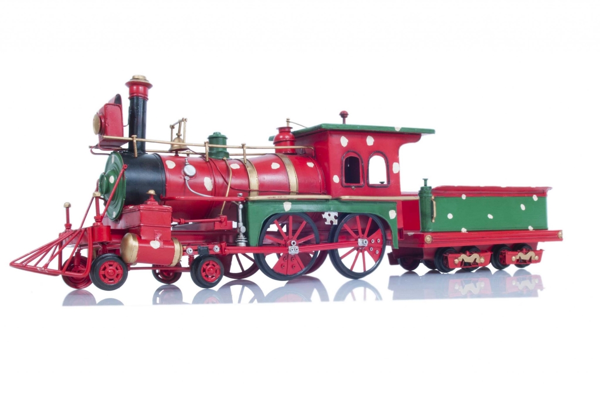 Multi Color Tin, Metal Handmade Christmas Train Model - 6 x 27.5 x 8.5 in.