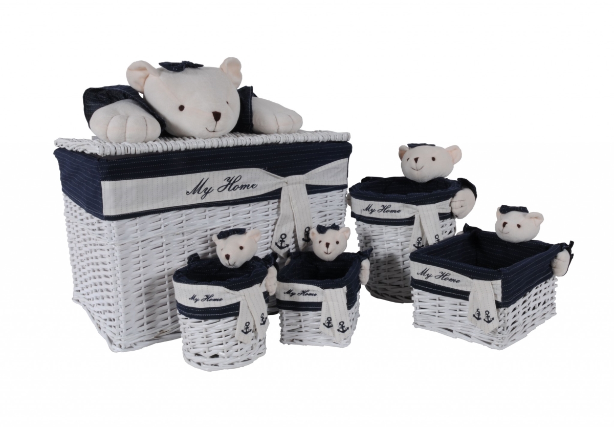Picture of HomeRoots 364163 White & Blue Rectangular Bear Design Basket - Set of 5 - 15.5 x 23.5 x 22 in.