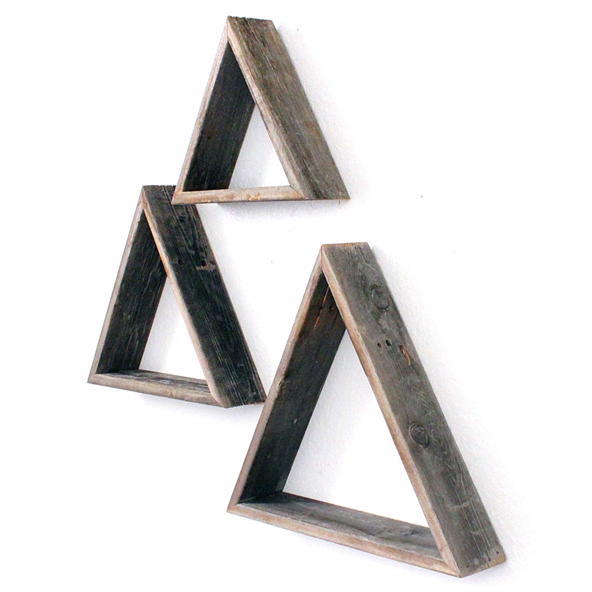Triangle Rustic Natural Weathered Grey Wood Open Box Shelve - Set of 3