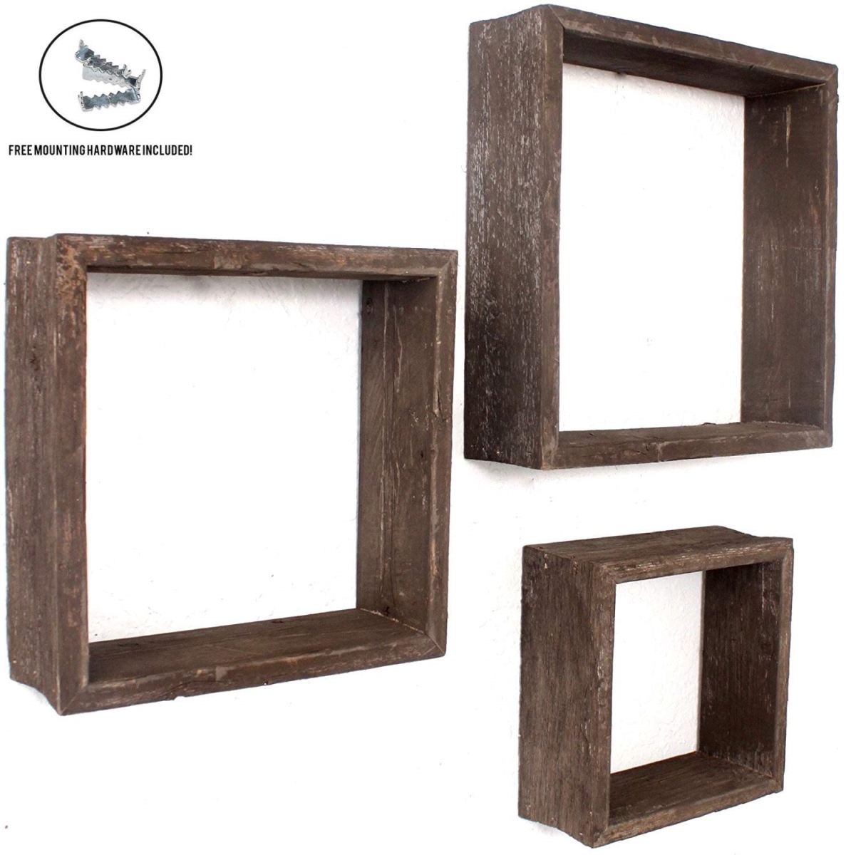 Square Espresso Reclaimed Wood Open Box Shelve - Set of 3