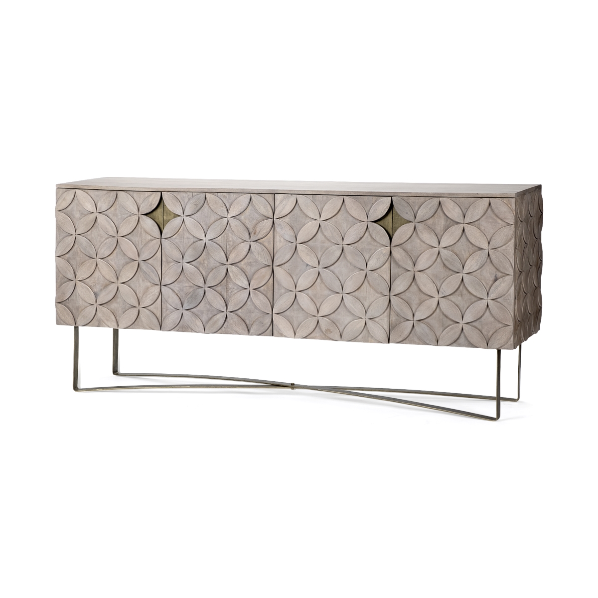 380257 Light Brown Solid Mango Wood Finish Sideboard with 4 Cabinet Doors