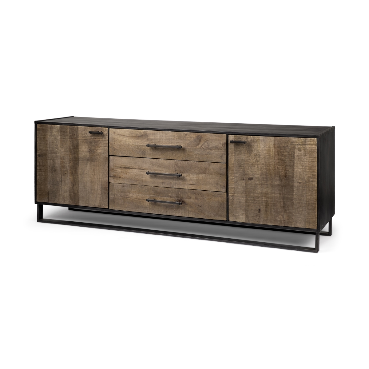30 x 20 x 82 in. Solid Mango Wood Finish Sideboard with 3 Drawers & 2 Cabinet Doors, Brown