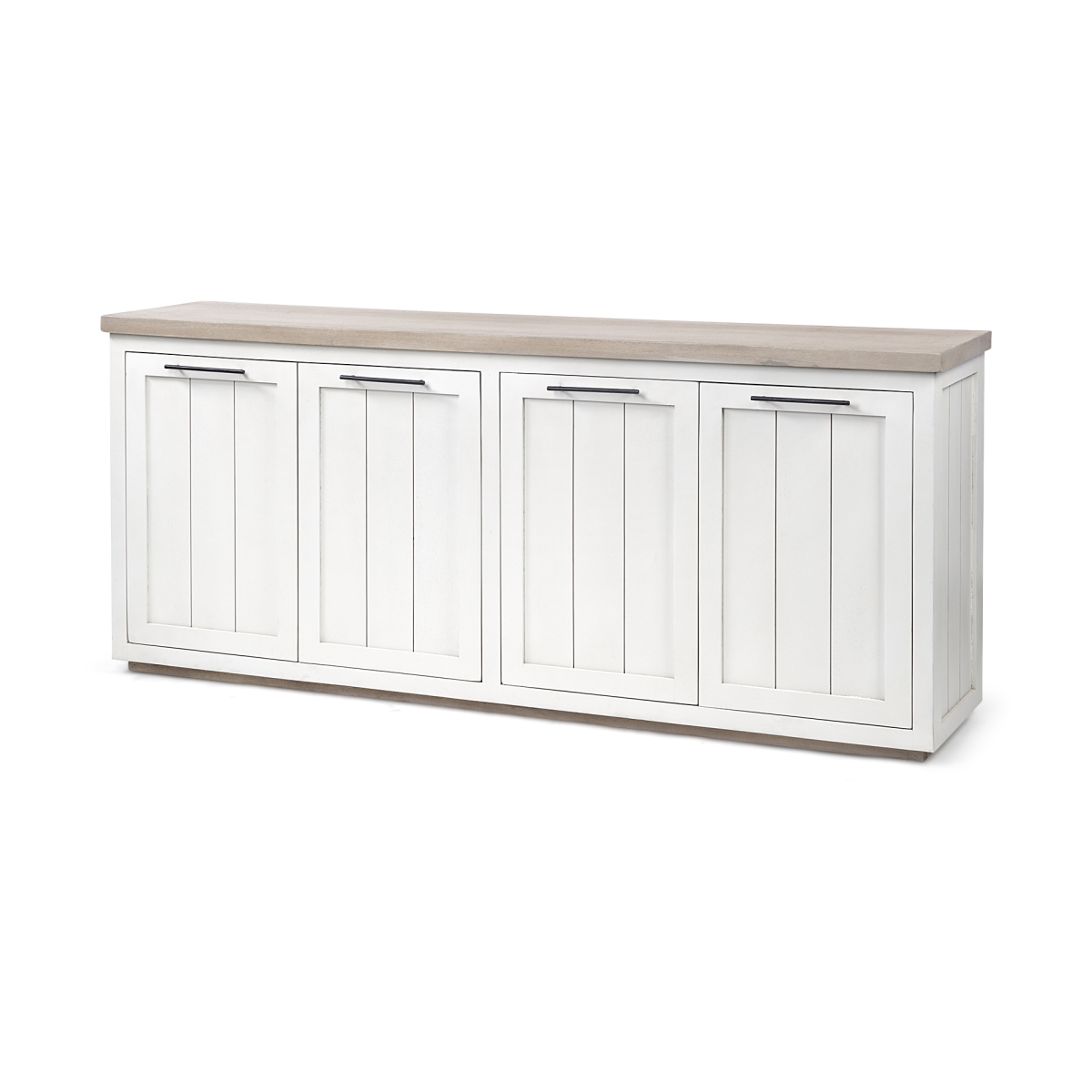 380252 Solid Mango Wood Top & Frame Sideboard with 4 Cabinet Doors, White & Brown