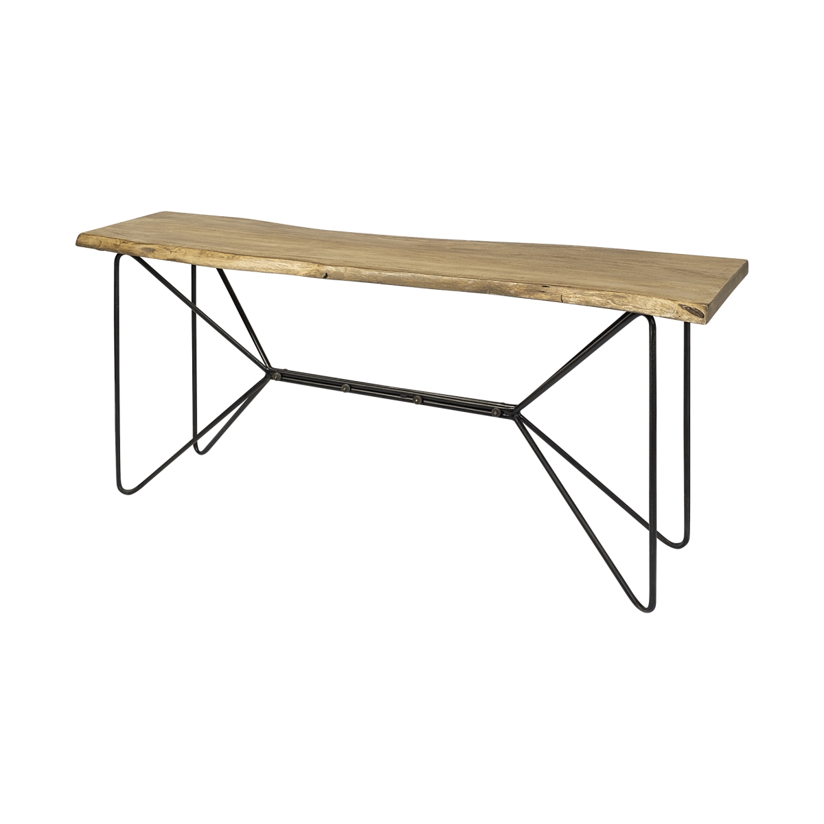 Live Edge Solid Acacia Wood Console Table with Black Matte Iron Frame, Light Brown