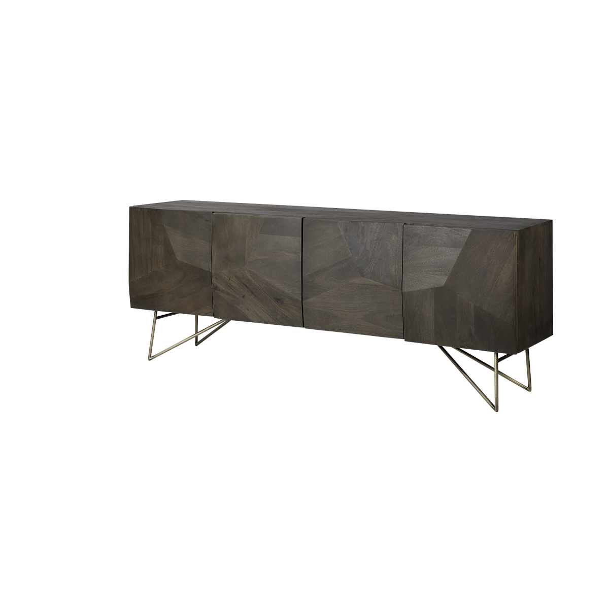380240 Dark Brown Solid Mango Wood Finish Sideboard with 4 Cabinet Doors