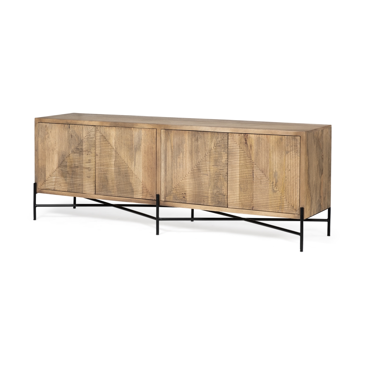 380238 Solid Mango Wood Sideboard with 4 Cabinet Doors, Brown
