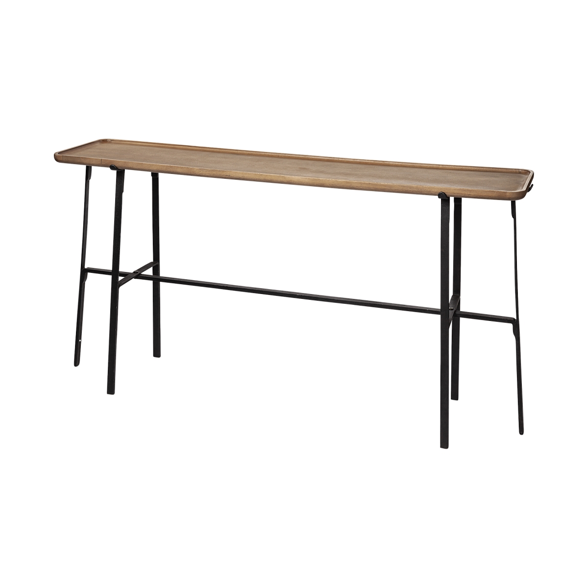 Rectangular Light Brown Console Table with Black Metal Frame - 28.5in. x 60in. - Modern Design