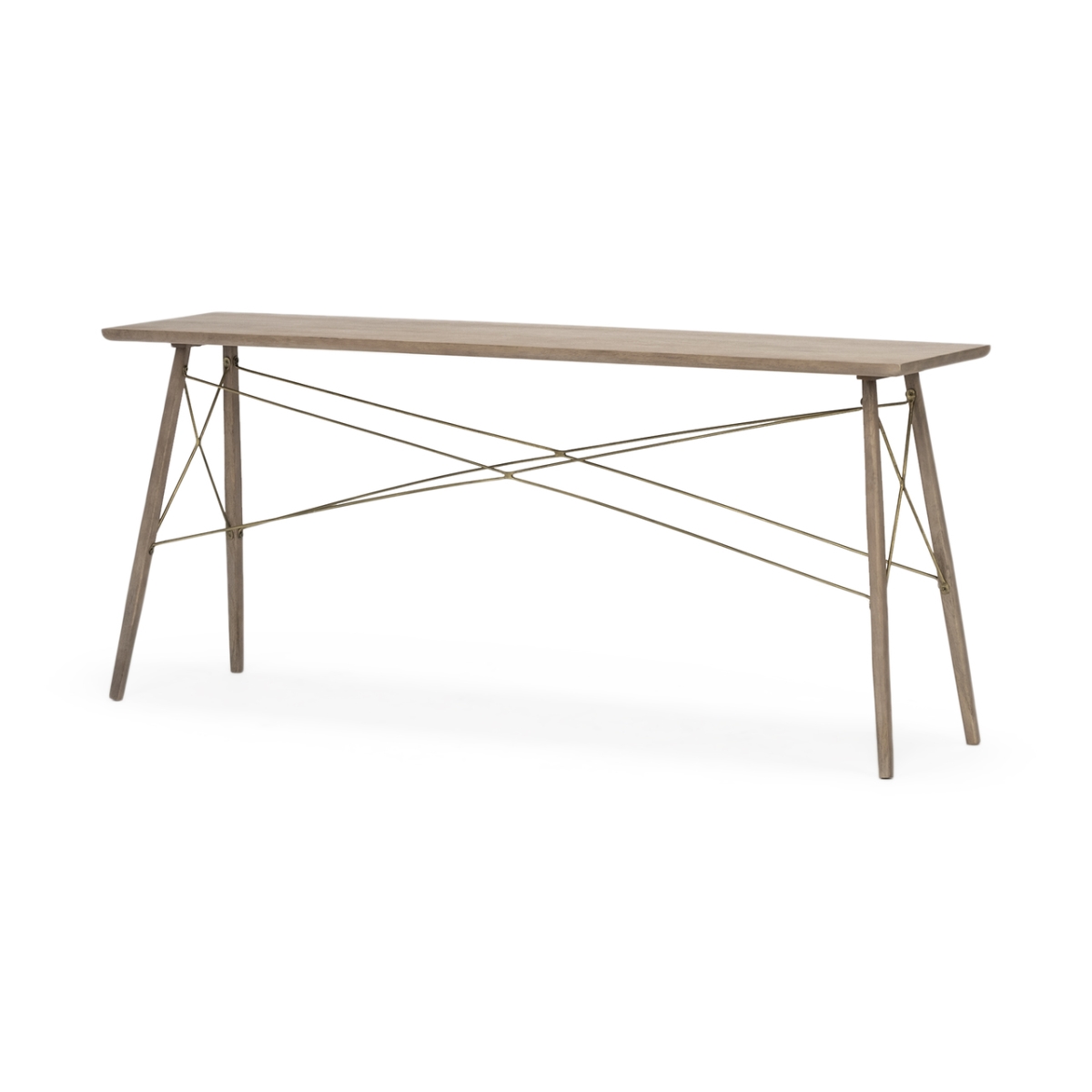 Medium Brown Wooden Console Table with 4 Angular Legs