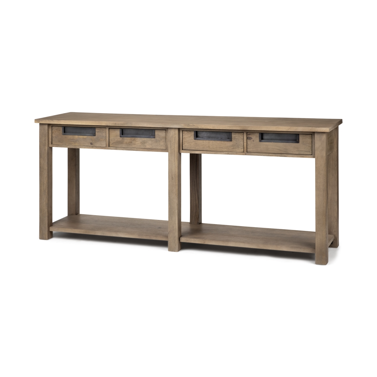 380220 30 x 18 x 72 in. Mango Wood Finish Console Table with 4 Drawers, Light Brown