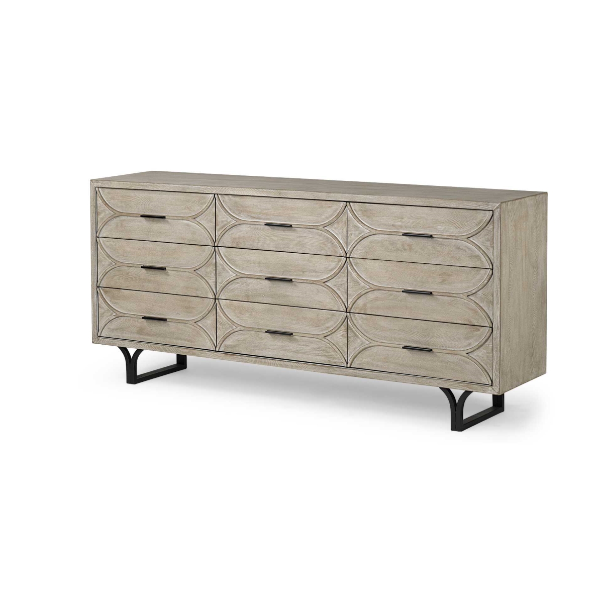 380211 Light Brown & White Solid Mango Wood Finish Sideboard with 9 Drawers
