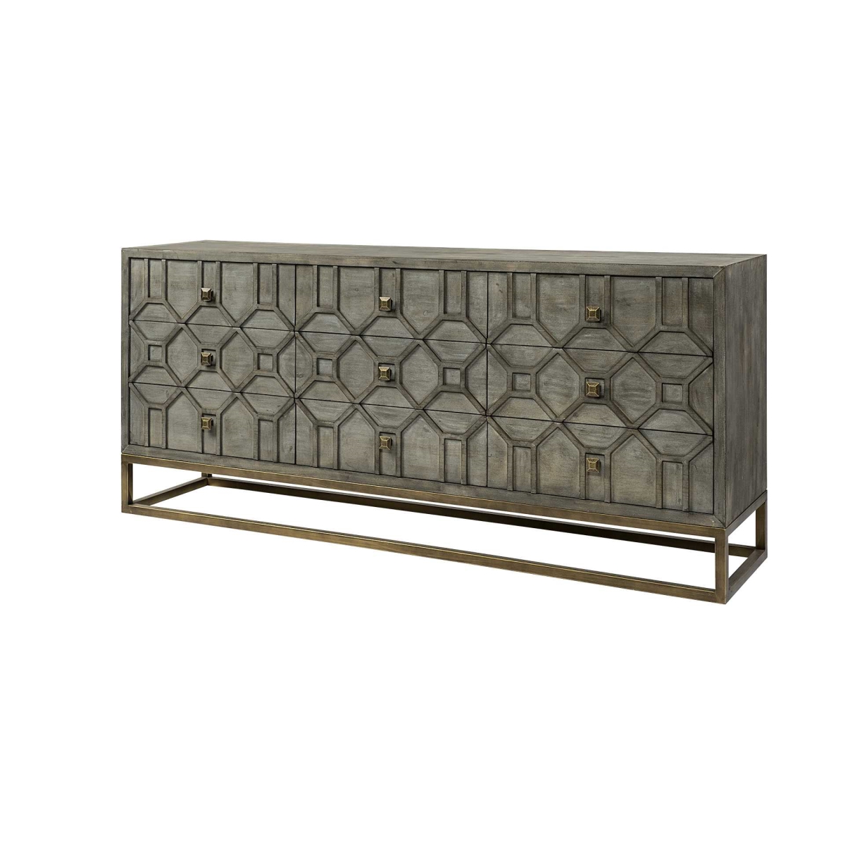 380209 Brown Solid Mango Wood Finish Sideboard with 9 Drawers