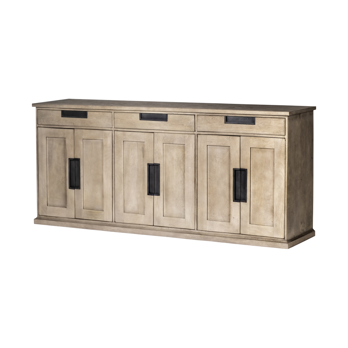 380206 Brown Solid Mango Wood Sideboard with 3 Cabinets & Drawers