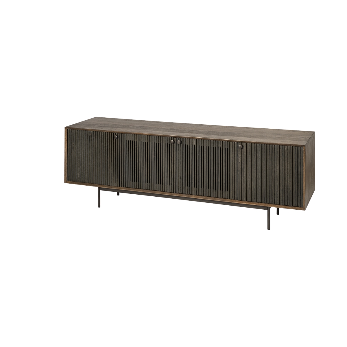 380197 24 x 20 x 72 in. Mango Wood Finish TV Stand Media Console Table with 4 Doors, Medium Brown