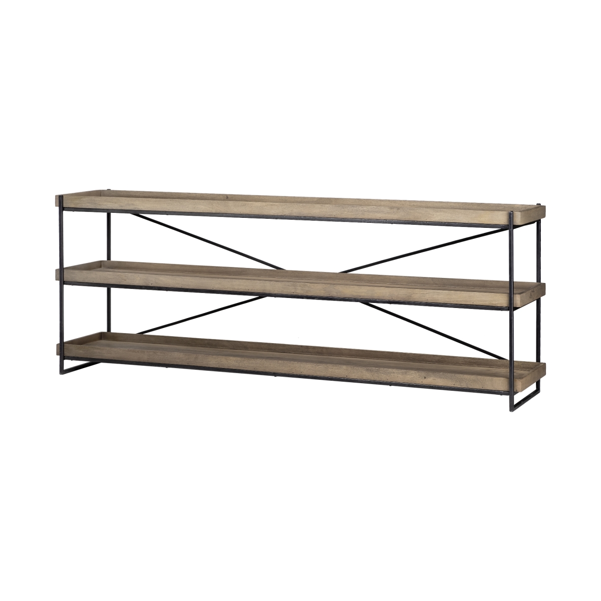 380194 30 x 16 x 80 in. Light Brown Mango Wood Finish Console Table with Matte Black Iron Frame