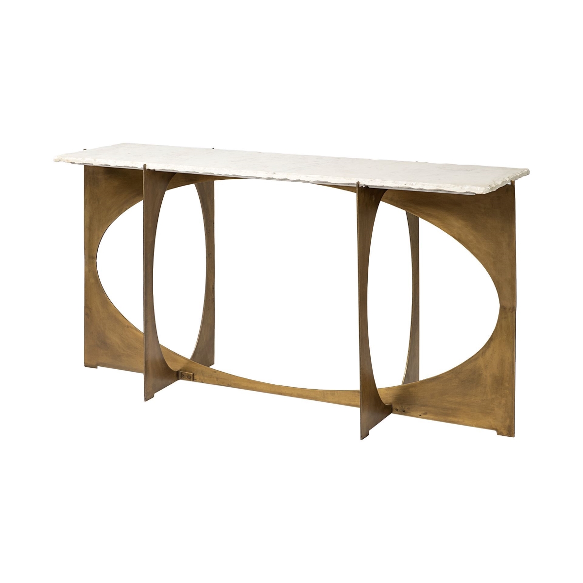 380187 Rectangular Marble Console Table with Gold Metal Base, White