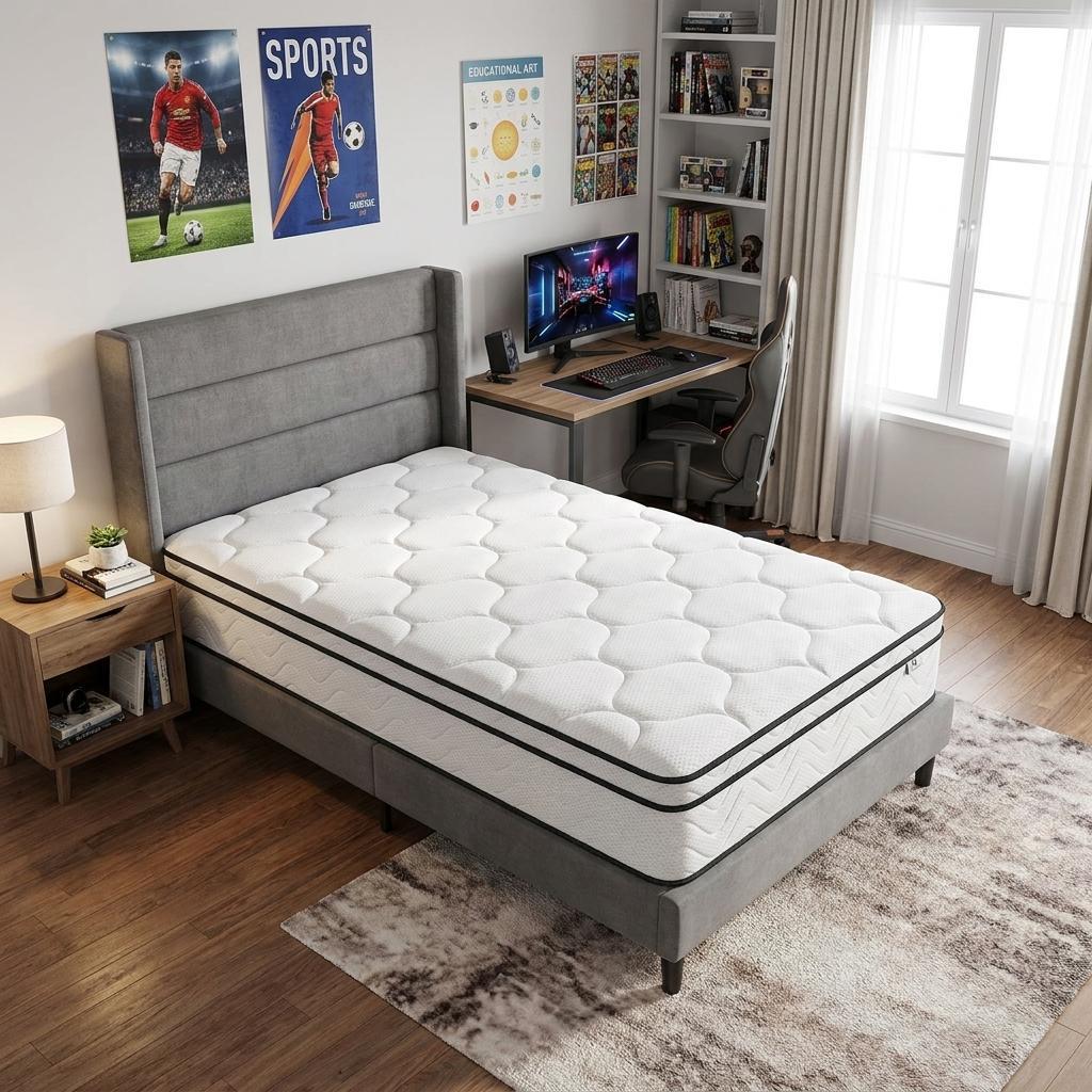 751384 10 in. Twin Size Gel Memory Foam Medium Chevron Hybrid Mattress