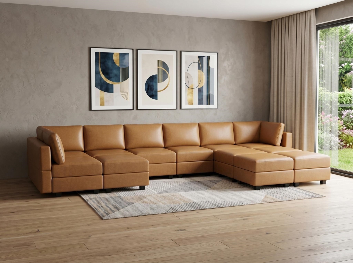 753142 Brown Faux Leather Modular Storage Sectional with Ottomans - 11 Piece