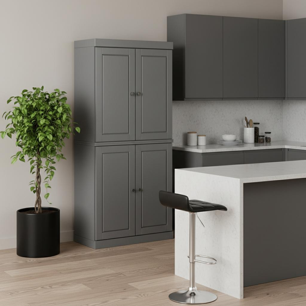 722592 Gray Solid Wood Four Door Pantry or Storage Closet - 72 in.