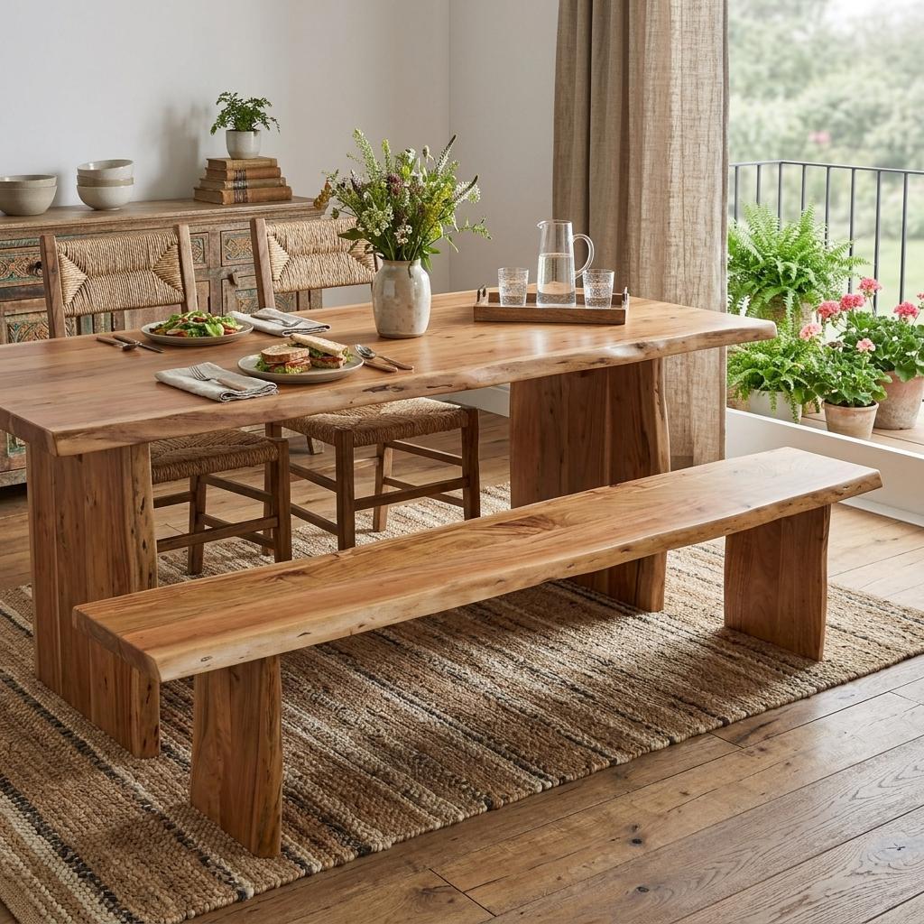 740775 84 in. Brown Solid Wood Live Edge Dining Bench
