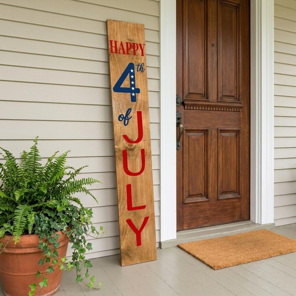 748975 59 in. Multi Color Solid Wood Happy July 4th Porch Sign