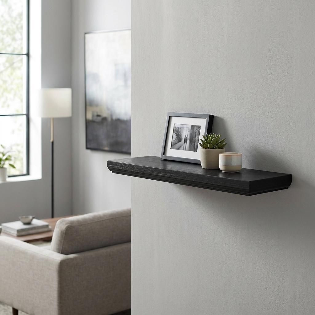 399276 24 in. Black Wood Wall Mounted Floating Shelf
