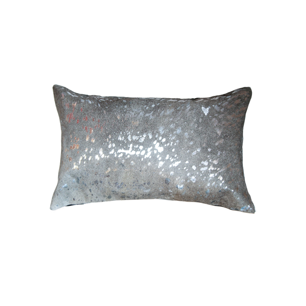 293207 12 x 20 in. Torino Scotland Cowhide Pillow - Silver & Grey