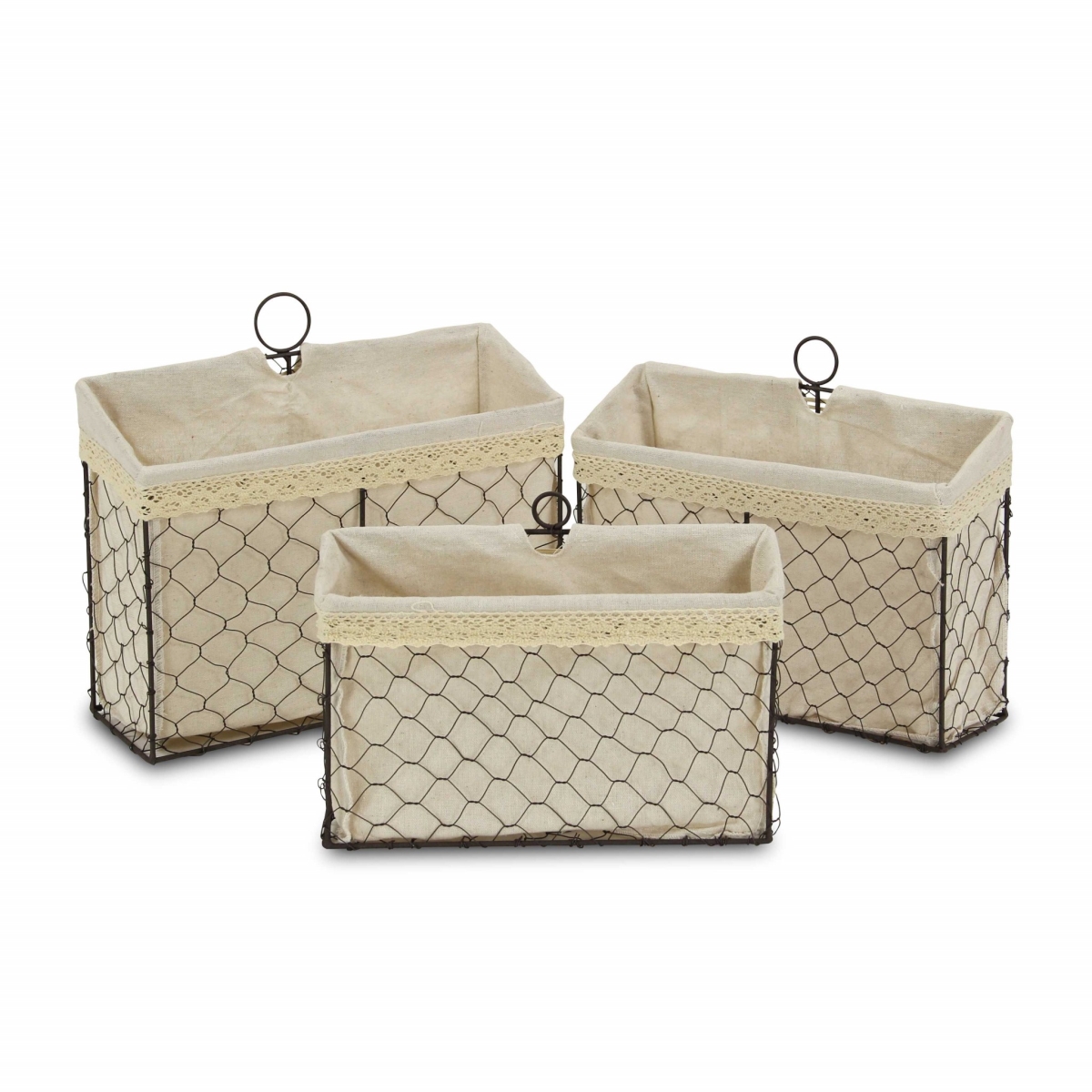 Picture of HomeRoots 379863 Brown Linen Fabric & Line Metal Organizers - Set of 3