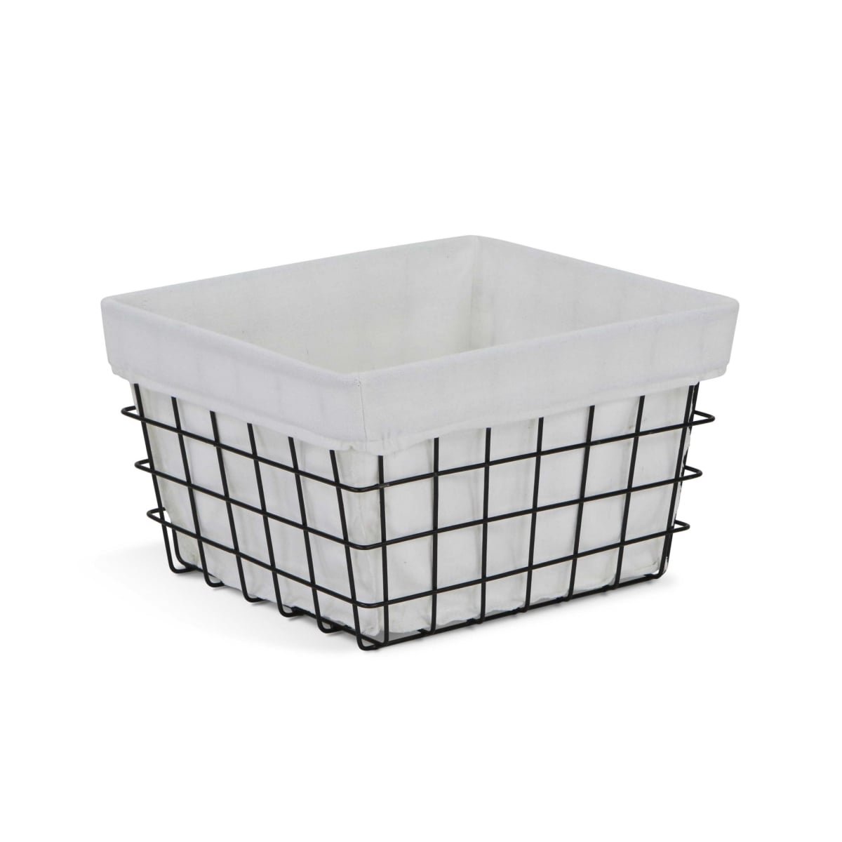 379833 Rectangular White Lined & Metal Wire Storage Basket