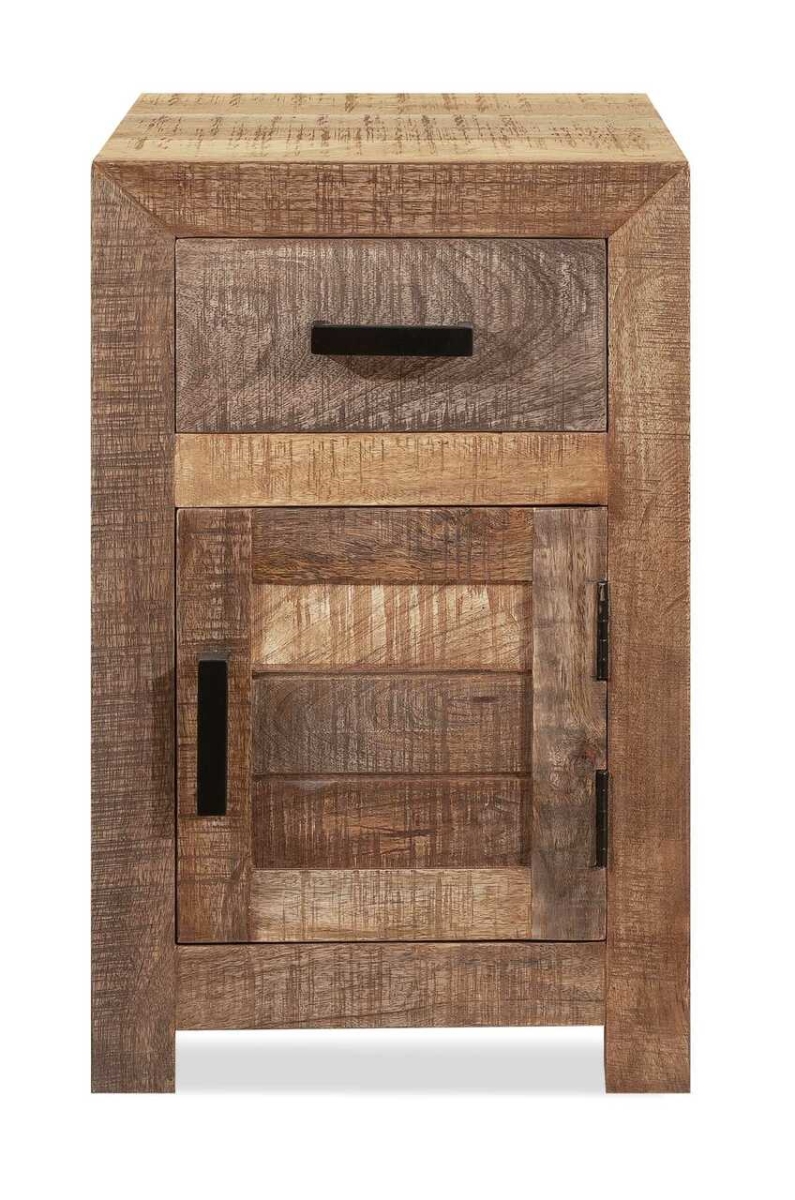 Solid Wood End Side Table with Drawer & Door