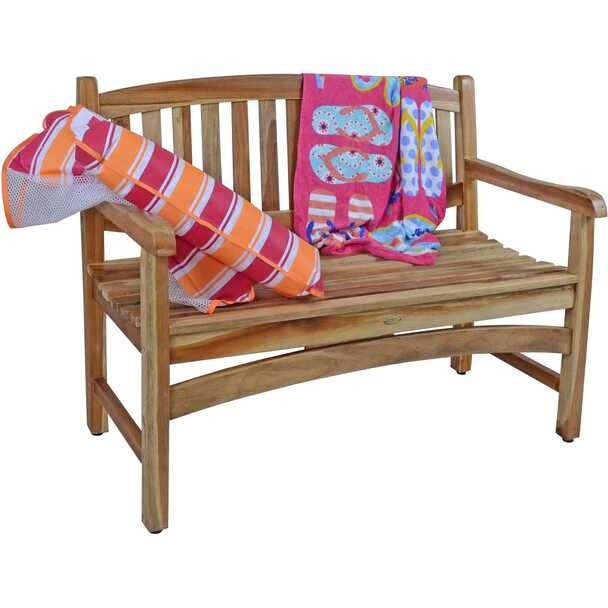 Compact Teak Outdoor Bench with Curved Design, Natural Finish