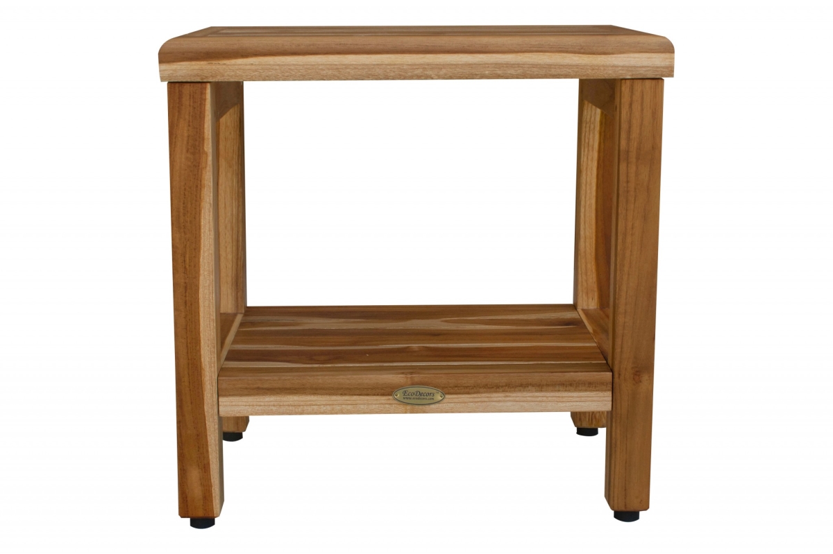 Picture of HomeRoots 376749 18 in. Contemporary Teak Shower Stool or Bench with Shelf in Natural Finish