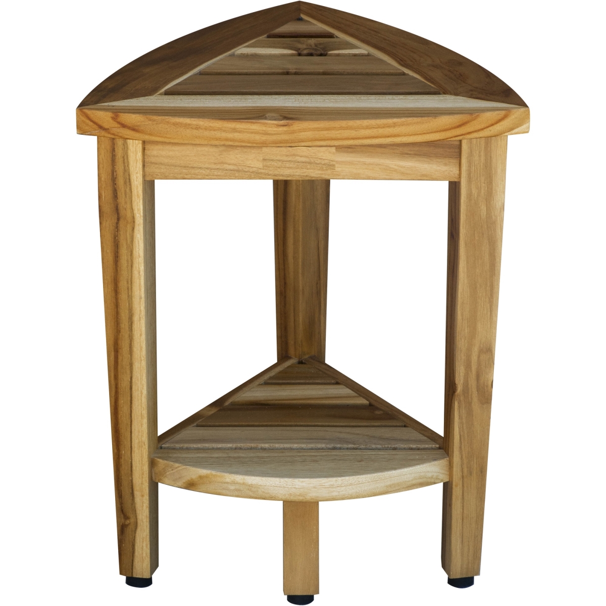 376733 Compact Teak Corner Shower or Outdoor Bench with Shelf - Natural Finish - 18 x 15 x 16 in.