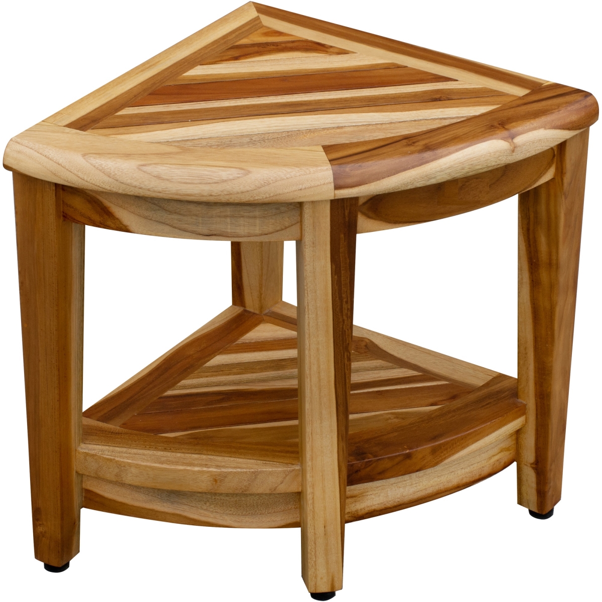 Compact Teak Wide Corner Shower Outdoor Bench with Shelf - Natural