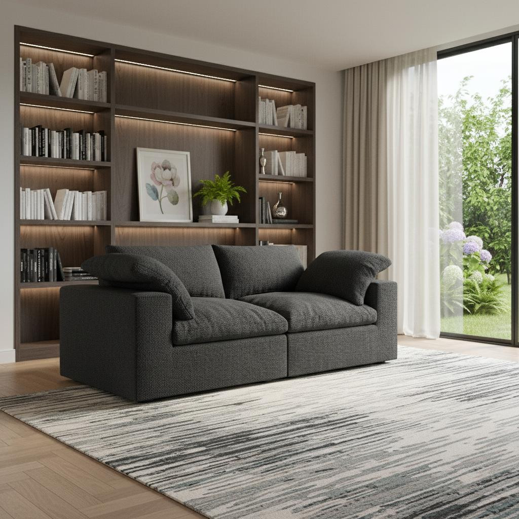 714582 80 in. Black Linen Blend Modular Loveseat