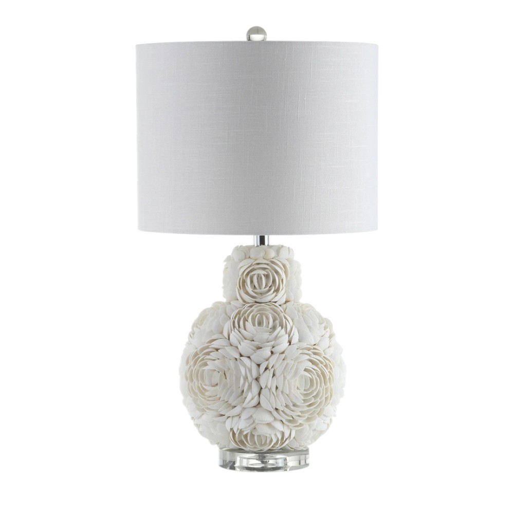 715841 24 in. Off White Seashell Table Lamp with White Drum Shade