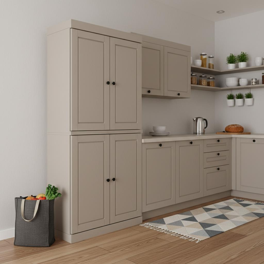 722599 Beige Solid Wood Four Door Pantry or Storage Closet - 72 in.