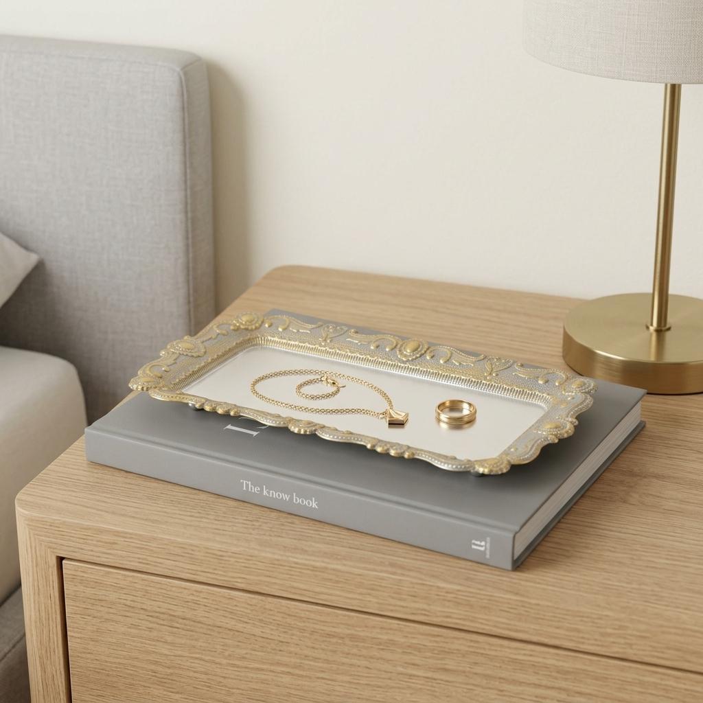 744454 12 in. Multi Color Metal Handmade Trinket Tray
