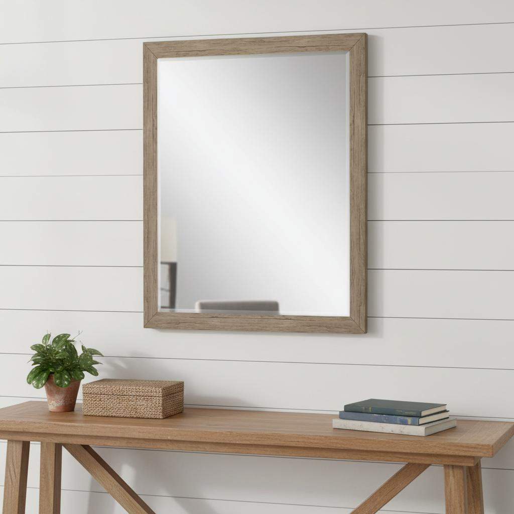 632845 31 in. Light Brown Framed Accent Mirror