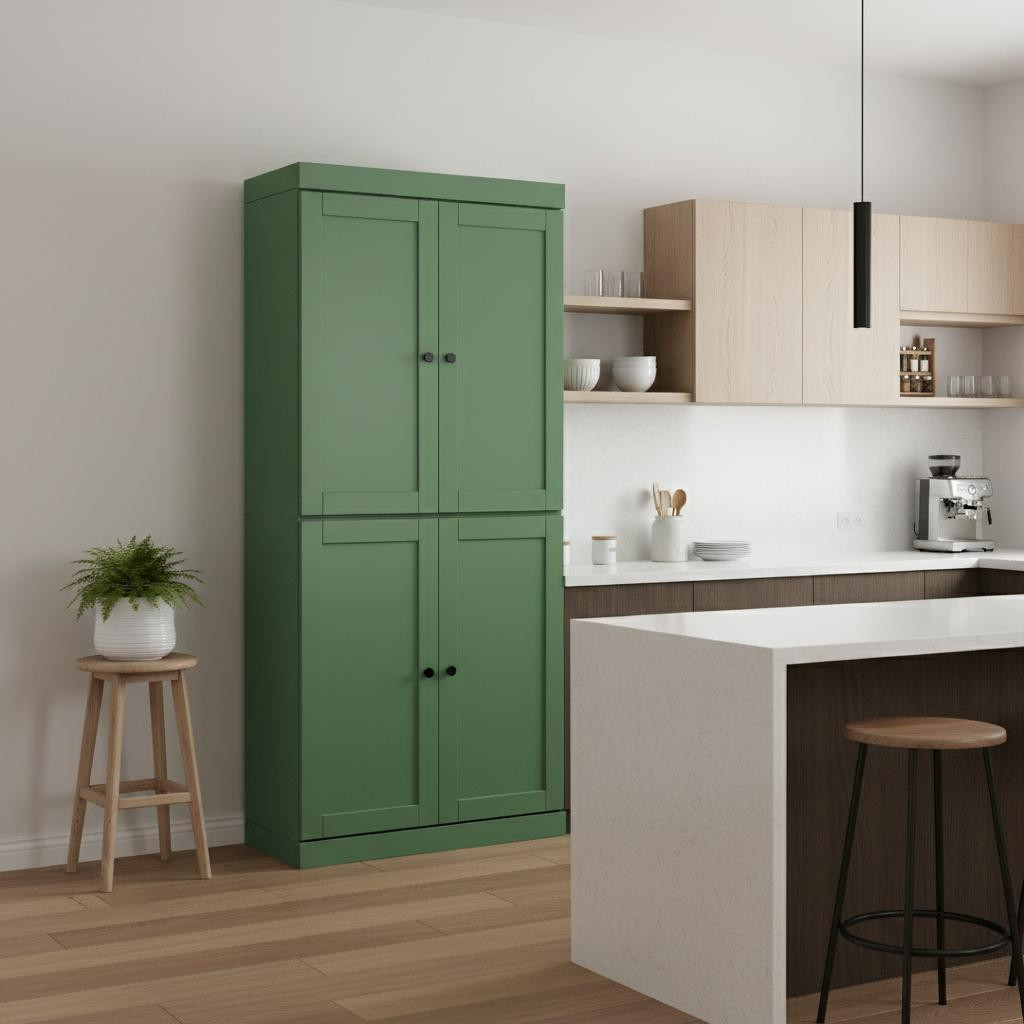 722609 Green Solid Wood Four Door Pantry or Storage Closet - 72 in.