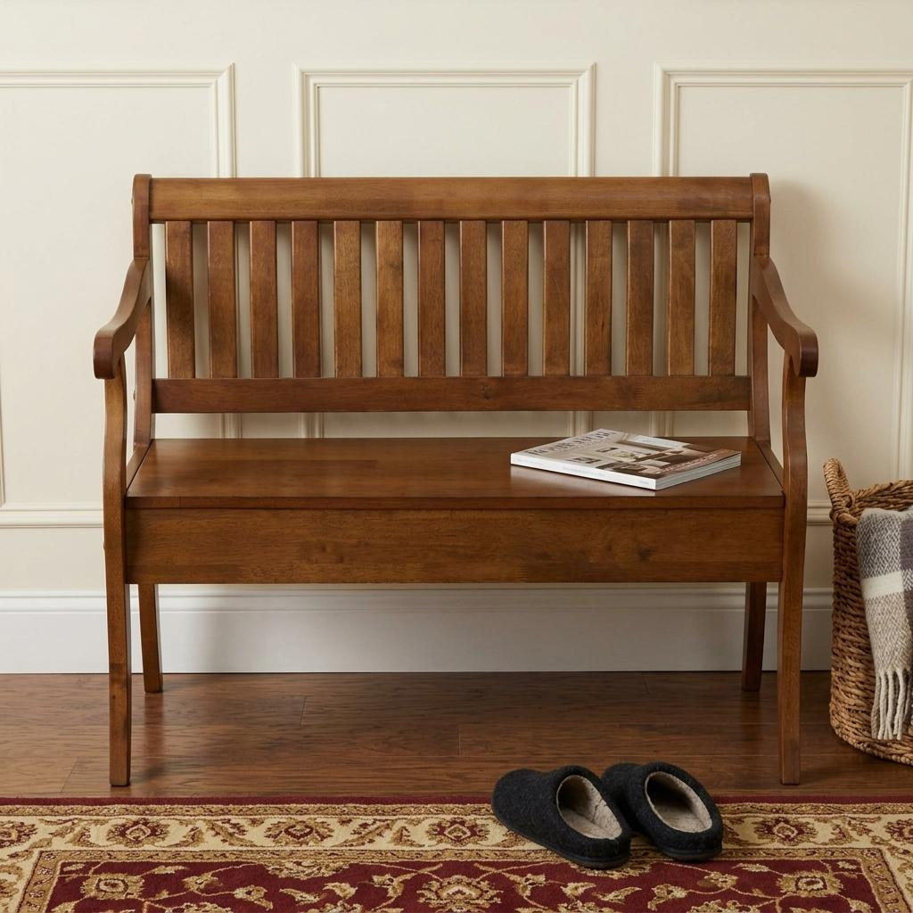 733250 42 in. Dark Brown Solid Wood Storage Bench with Flip Top