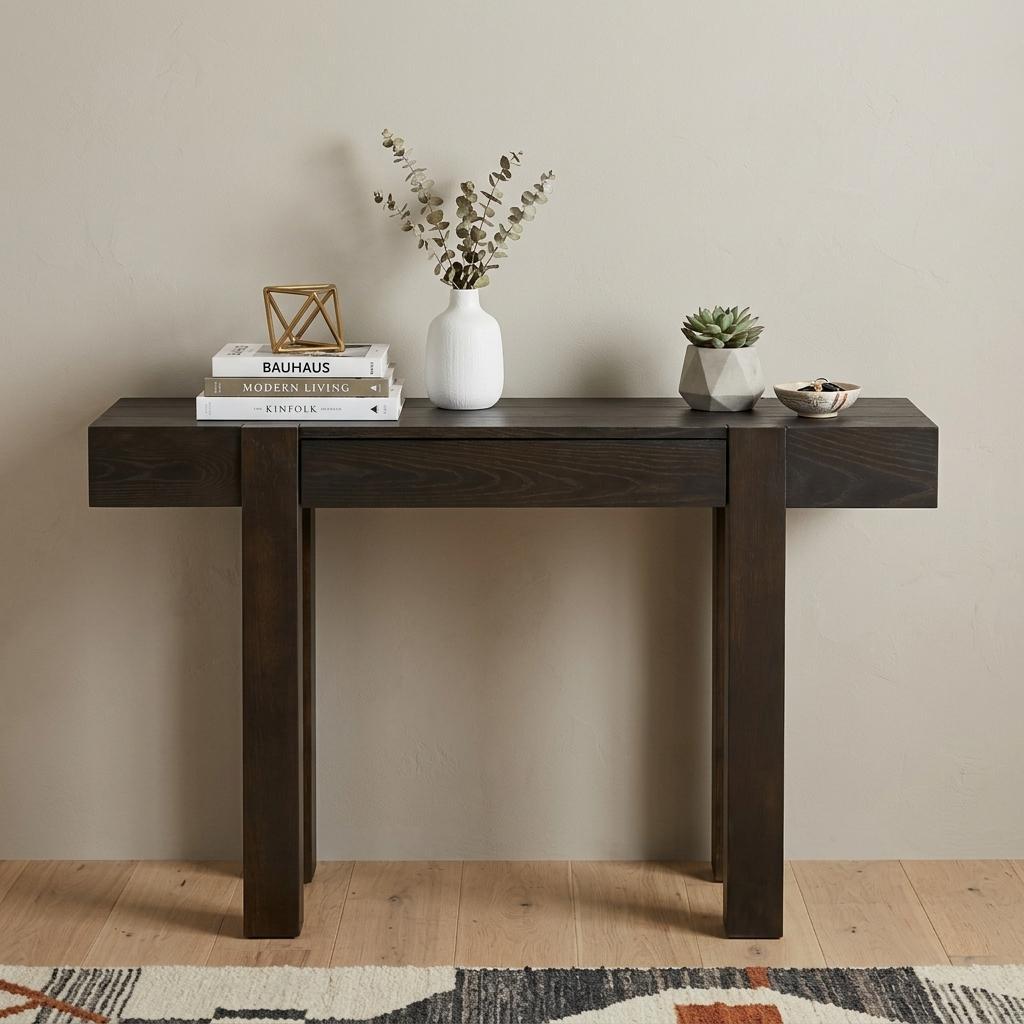 738123 47 in. Espresso Wood Console Table with USB & Drawer