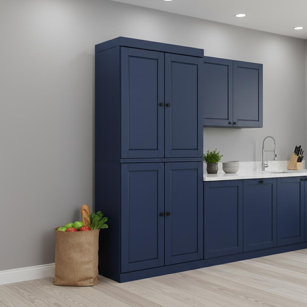 722600 72 in. Navy Blue Solid Wood Four Door Pantry or Storage Closet