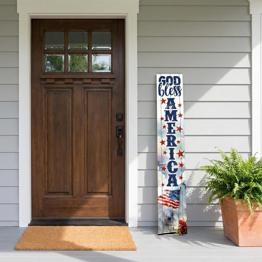 754375 46 in. Red, White & Blue Solid Wood God Bless America Porch Sign